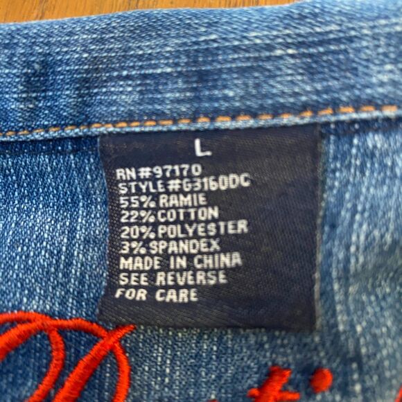 Y2K Cropped Denim Jean Jacket Destiny Jeans Large Blue Festival Streetwear Retro - Picture 7 of 10